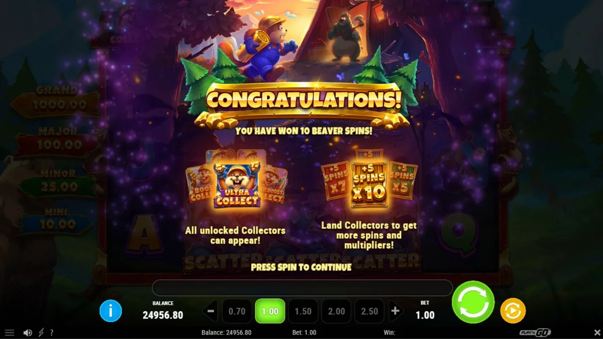 Tampilan visual slot Gnaw’n Gold dengan tema hutan dan berang-berang