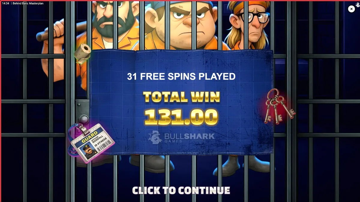 Tampilan antarmuka mobile slot Behind Bars Masterplan dengan tema pelarian penjara